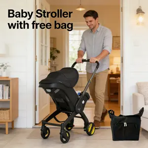Baby Stroller with Free Bag ,Newborn Stroller,Foldable Stroller Legs,Equipped with Chest Clip,One-Click Contraction Function,Alloy Metal Material,4-wheel Travel Toddler Stroller