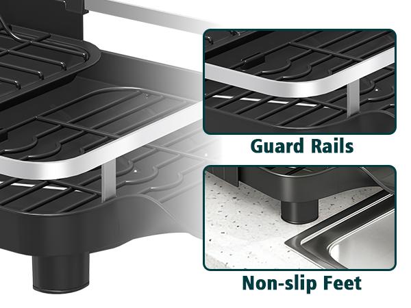 Expandable Over Sink Dish Drying Rack, Adjustable Kitchen Counter Organizer for Plates, Bowls, Cups & Utensils with Automatic Drainage Spout Expandable Over Sink Dish Drying Rack, Adjustable Kitchen Counter Organizer for Plates, Bowls, Cups & Utensils with Automatic Drainage Spout