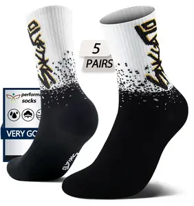 Men's mid-calf sports socks, 5-pack. They are made of moisture-wicking breathable mesh, featuring shock absorption and wear resistance. Professional sports socks with a moisture-wicking towel lining, suitable for basketball, running, fitness, and soccer.