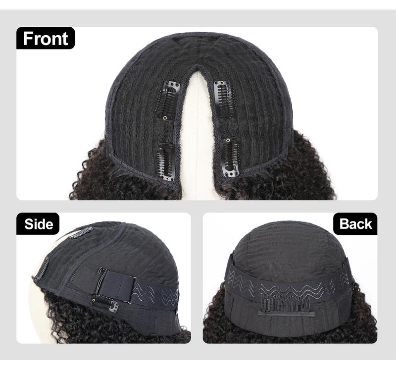 OQ HAIR Kinky Straight Hair V Part Wig No Leave Out Thin Part Human Hair Glueless Wigs Beginner Friendly