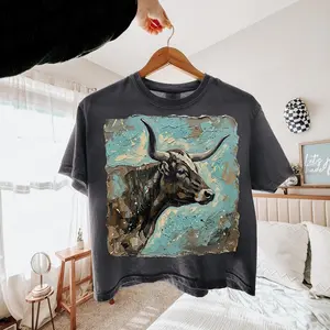 Comfort Colors Brushstroke Longhorn Cow Tshirt Western Tee Cowboy Cow Lover T-Shirt Cowboy Lovers Western Cowgirl Sublimation Punchy Tee