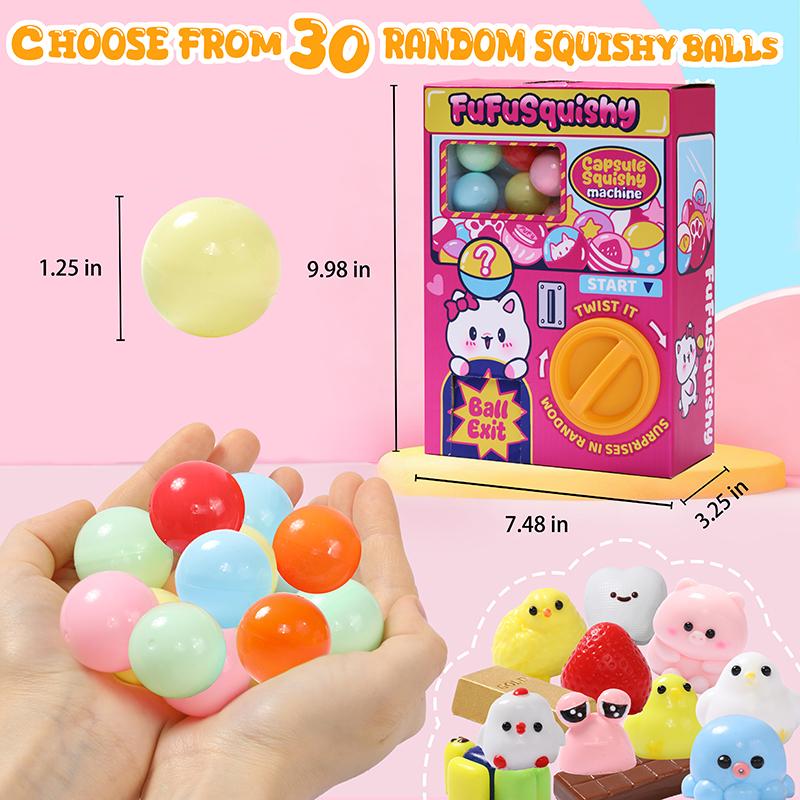 FUFUSQUISHY 30pcs Squishy Capsule Set, Capsule kit with Cute Taba Squishy toys, Birthday Gifts, Stress Relief Toys