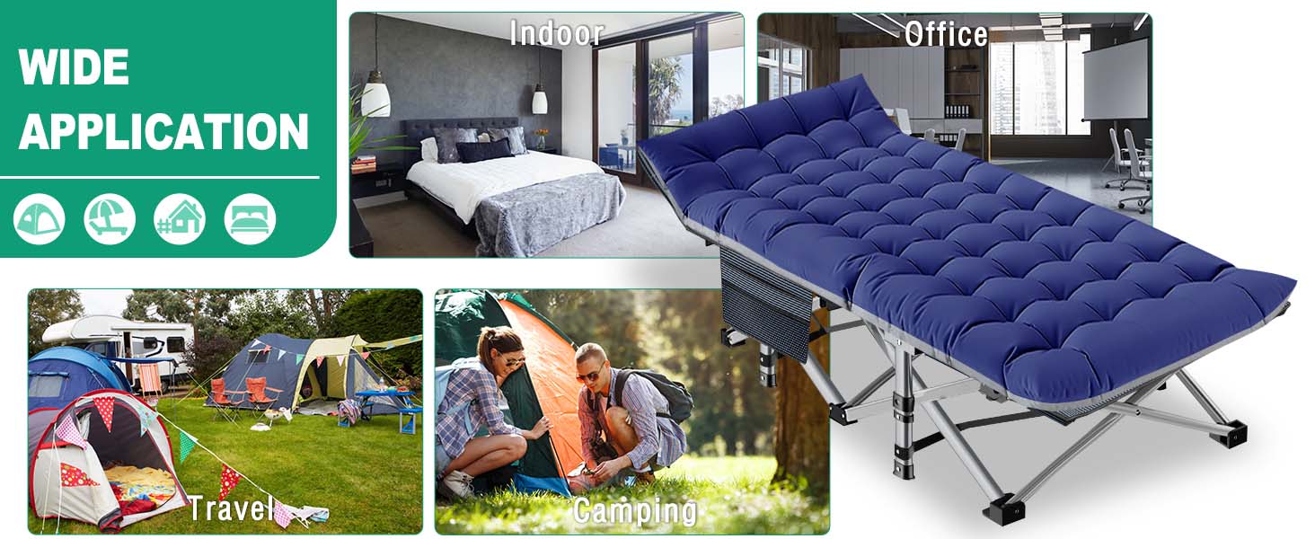 Lilypelle Folding Camping Cot w/3.3 Inch 2 Sided Mattress, Up to 880 Lbs Heavy Duty Sleeping Cots with Carry Bag, Folding Guest Bed, 1200 D Layer Oxford Portable Travel Camp Cots