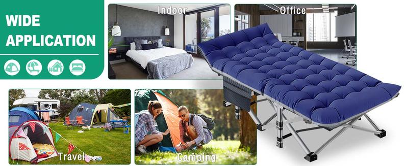 Lilypelle Folding Camping Cot w/3.3 Inch 2 Sided Mattress, Up to 880 Lbs Heavy Duty Sleeping Cots with Carry Bag, Folding Guest Bed, 1200 D Layer Oxford Portable Travel Camp Cots