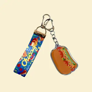 Chicago Hot Dog Charm and Lanyard Keychain Set