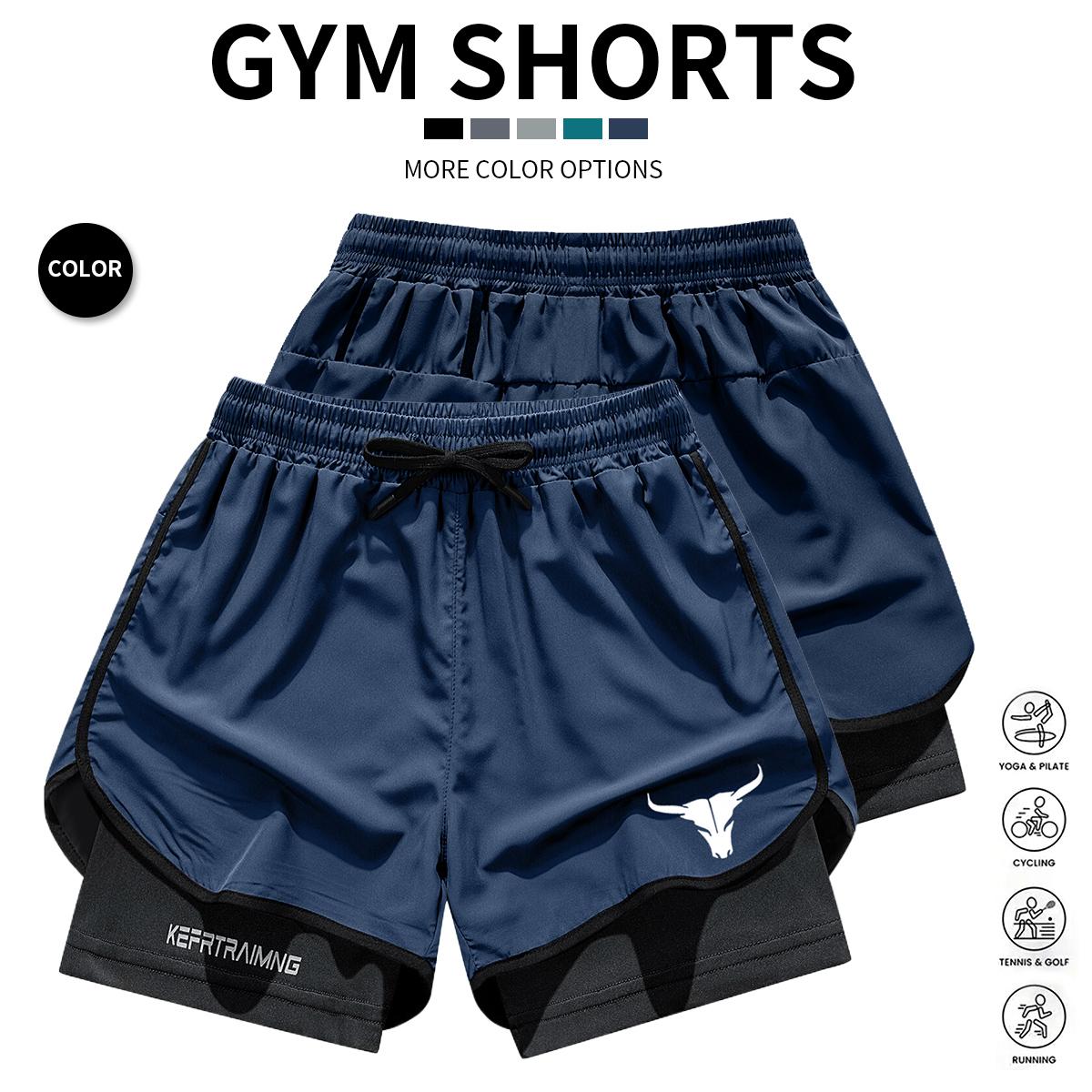 Men's Double-Layer Spring/Summer Sports Breathable Gym & Beach Quick-Dry Running Outdoor Casual Basketball 2PCS