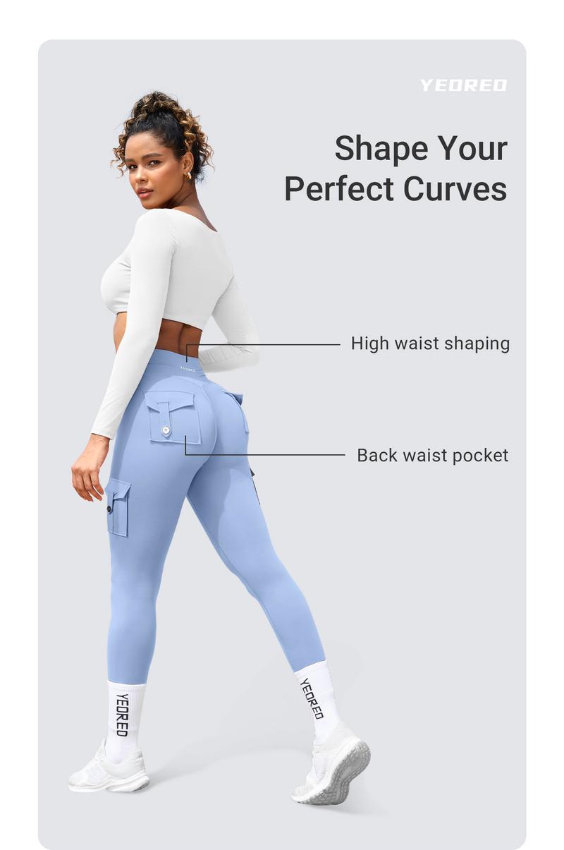 YEOREO CoreFlex Workout Cargo Leggings with Pockets for Women Hidden Scrunch Butt Lifting Leggings Gym Yoga Pants