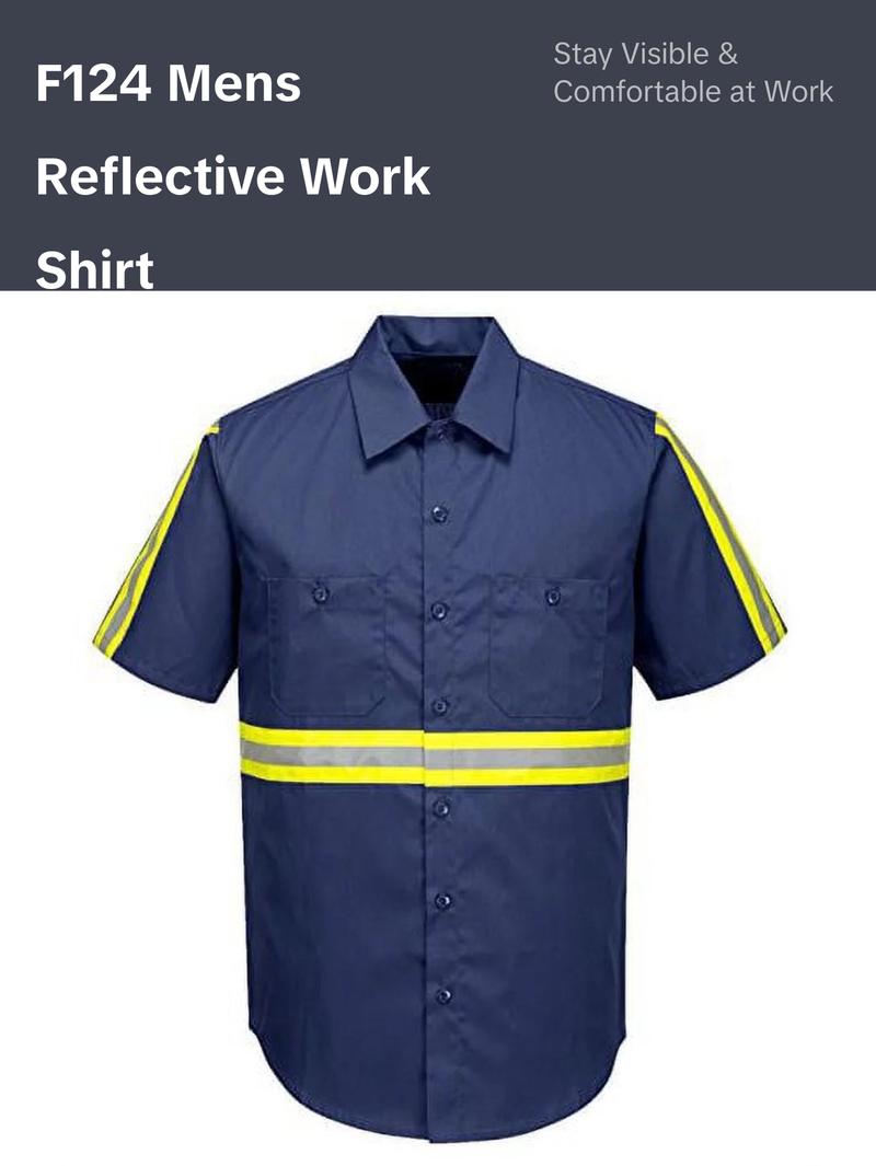 F124 Mens Reflective Iona Xtra Short Sleeve Work Shirt Navy, 4X-Large F124 Mens Reflective Iona Xtra Short Sleeve Work Shirt Navy, 4X-Large