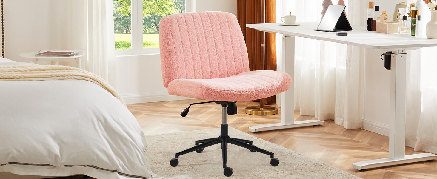 Height Adjustable Criss Cross Chair with Wheels - Armless Desk Chair No Wheels Cross Legged Office Chair Wide Swivel Home Office Desk Chairs