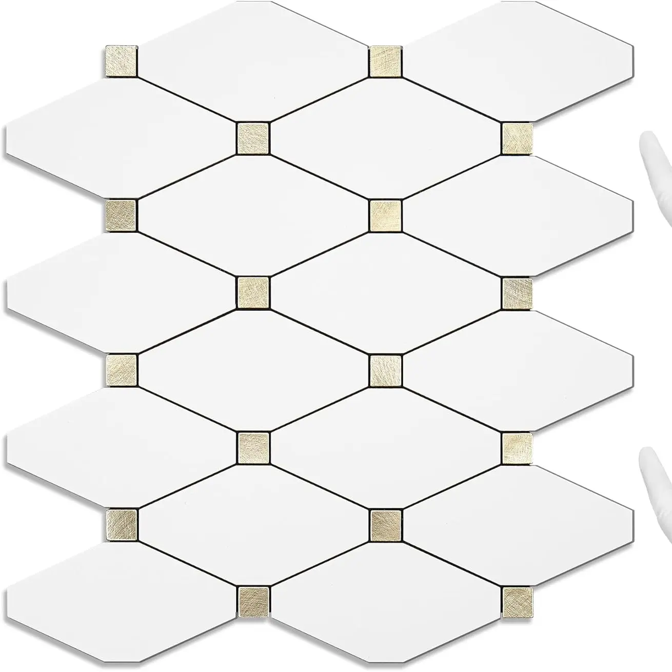 STICKGOO 10Pcs Peel and Stick Backsplash, Mosaic Tile, Self Adhesive Mixed Metal Backsplash for Kitchen/Bathroom/Fireplace/RV Marble Pattern Wallpaper