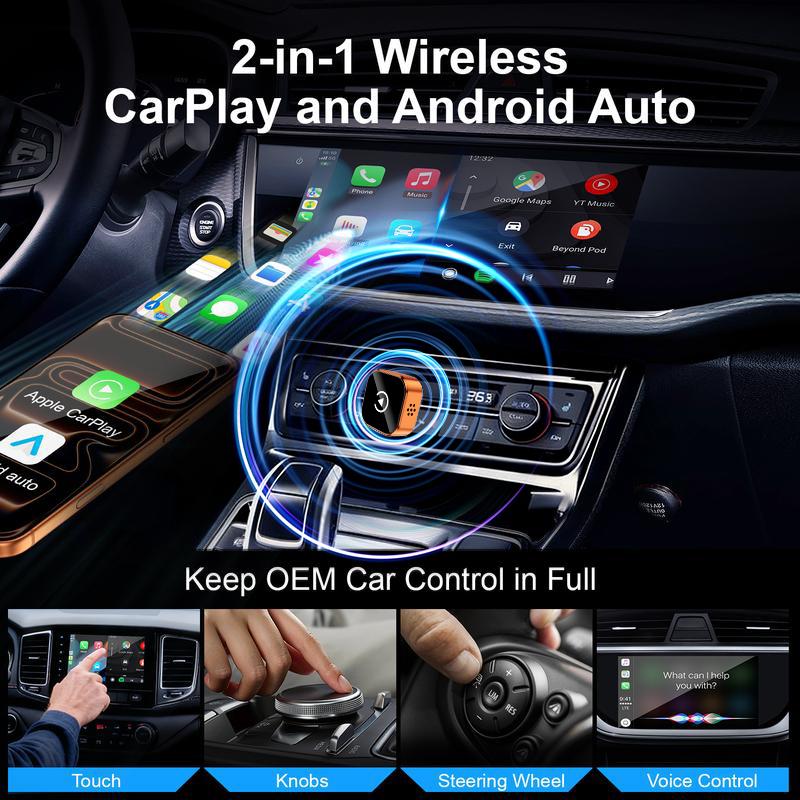 【YURNLV】Mini CarPlay Wired to Wireless Converter, iPhone/Android Compatible, Fast Stable Auto-Connection, No Lag, Hands-Free Calls