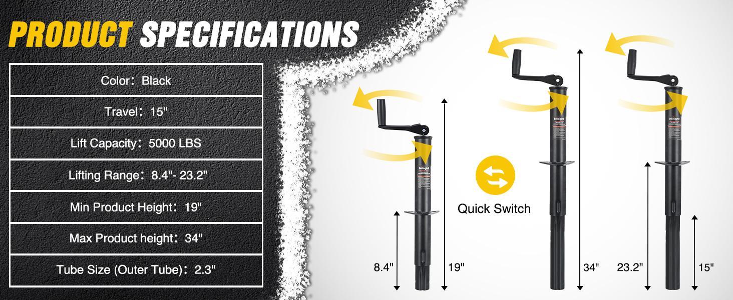 Nilight A-Frame Trailer Jack 5000 lbs Capacity 15" Vertical Travel Heavy Duty Trailers Tongue Jack with Top Wind Handle Alloy Steel Utility Trailer RV Jack Stand for Trailers RV Boat Camper Matt Black dealsforyoudays