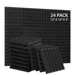 24 Pack-12 x 12 x 2 Inches Pyramid Designed Acoustic Foam Panels, Sound Proof Foam Panels Black, High Density and Fire Resistant Acoustic Panels, Sound Panels, Studio Foam for Wall and Ceiling