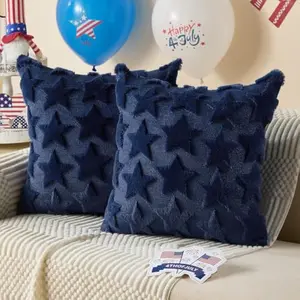 4th of July Pillow Covers 18x18 inch Set of 2 4th of July Decor Blue Stars Decoration Soft Plush Faux Fur Jacquard Throw Pillows Independence Day Decorations for Bedroom Sofa Holiday