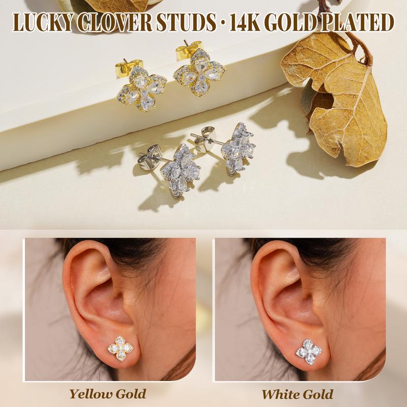 Turandoss Lucky 4-Leaf Clover Stud Earrings, 14K Gold Plated S925 CZ | Valentine’s Gift Turandoss Lucky 4-Leaf Clover Stud Earrings, 14K Gold Plated S925 CZ | Valentine’s Gift