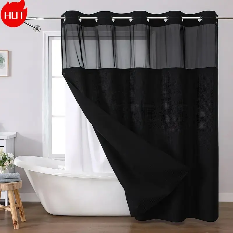 Room Decor Waffle Pattern Shower Curtain 72in*75in No Hook Required Modern Simple Bathroom Curtain with Snap in Liner Set for Hotel Salon Home Decor Dry Safe from Water Spillage
