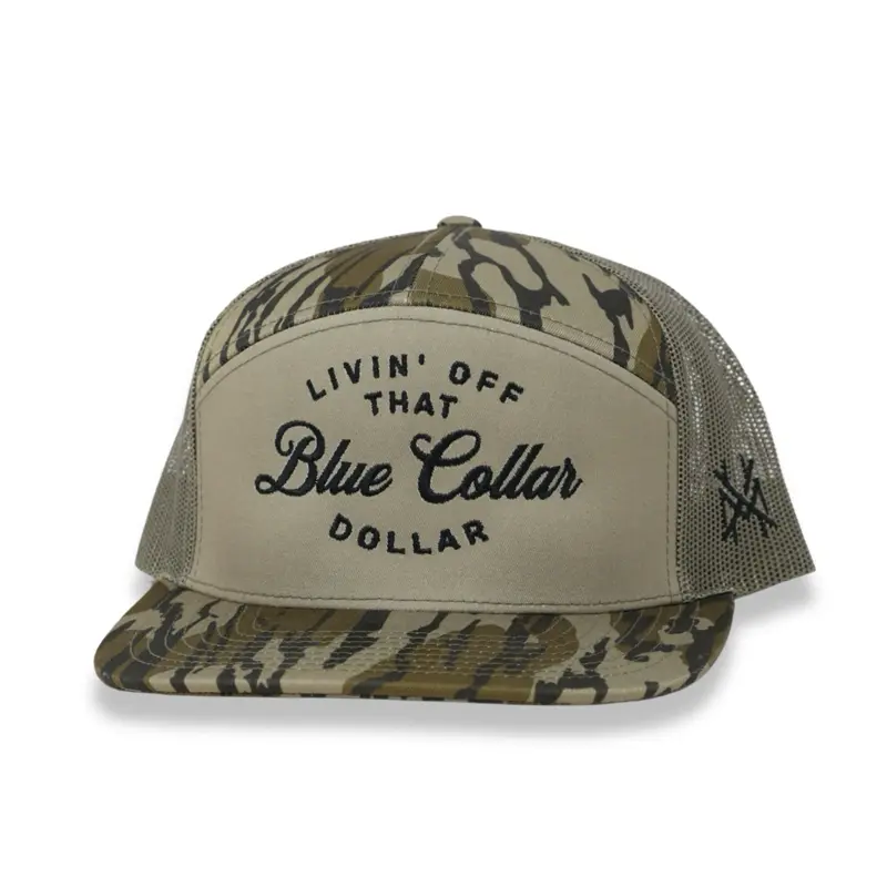 Livin' Off That Blue Collar Dollar MadHatter's Embroidered Snapback Adjustable (Up To A Size 8 Head) Premium Trucker Hat
