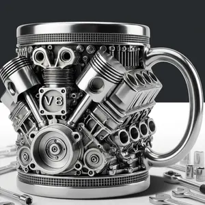 V8 Engine Shaped Resin Coffee Mug 3D Mechanical Motor Design Novelty Drinkware Collectible Gift for Men Car Lovers Mechanics Auto Enthusiasts Perfect for Birthdays Holidays Special Occasions Home Office Garage Coffee Bar Decor