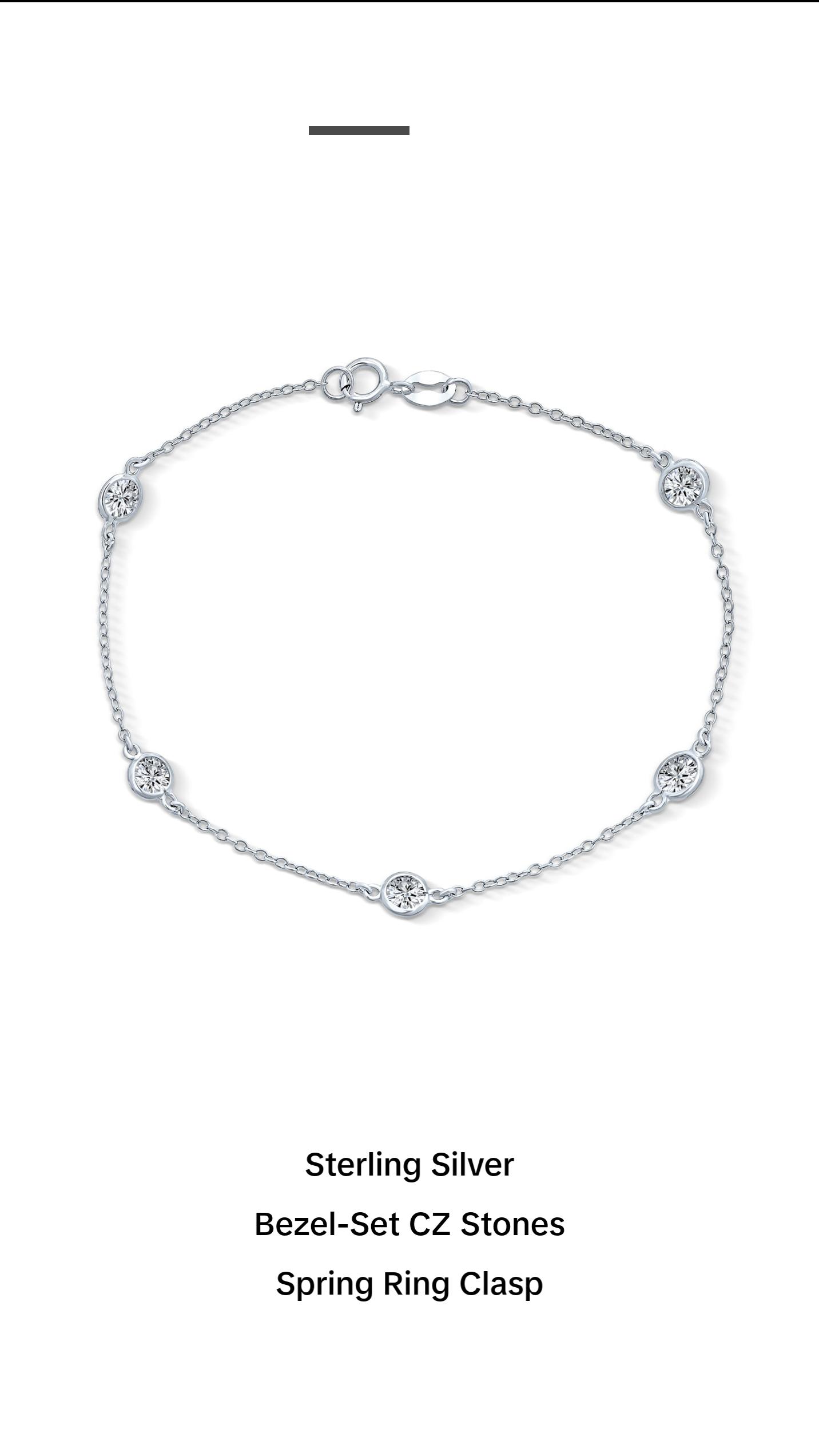 Bridal AAA CZ By The Yard Station Anklet Tennis Ankle Bracelet Silver 9-10 Inch