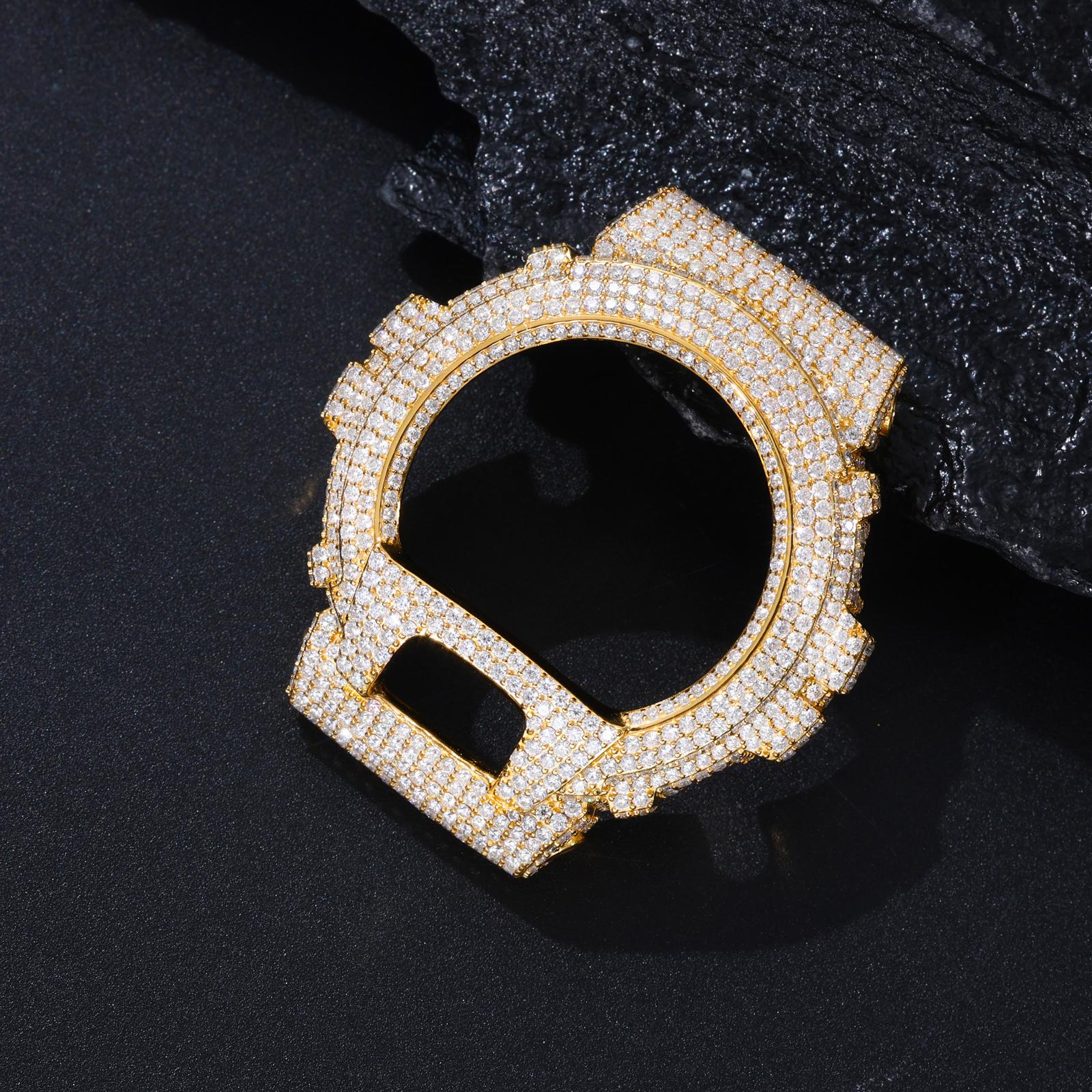 UCCIYO Compatible - DW 6900 Universal Bezel 18K Gold-Plated Lab-Grown Moissanite S925 Sterling Silver Moissanite Ice Crystal-Set Watch Case Unisex Hip-Hop Style Jewelry Gift