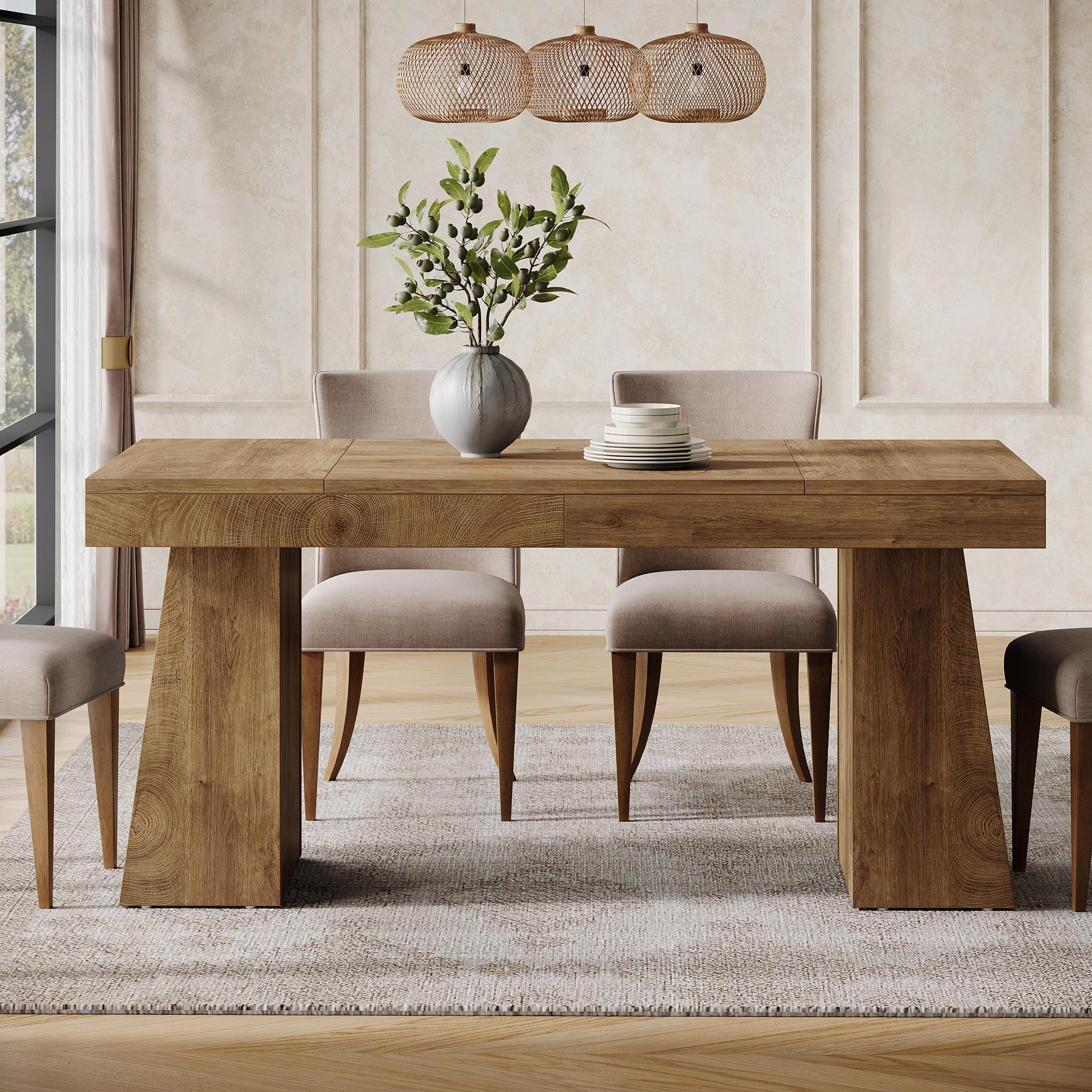 LITTLE TREE 55-Inch Dining Table for 4-6, Rectangular Dining Room Table with Sturdy Legs, Wood Kitchen Dinner Table, Mid-Century Modern Dining Table for Dining Room, Kitchen, Home