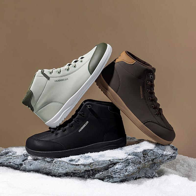 HOBIBEAR Winter Fleece Lined Wide Toe Shoes Spring Autumn Men's Sports Shoes Mid Top Flat Women's Skate Shoes