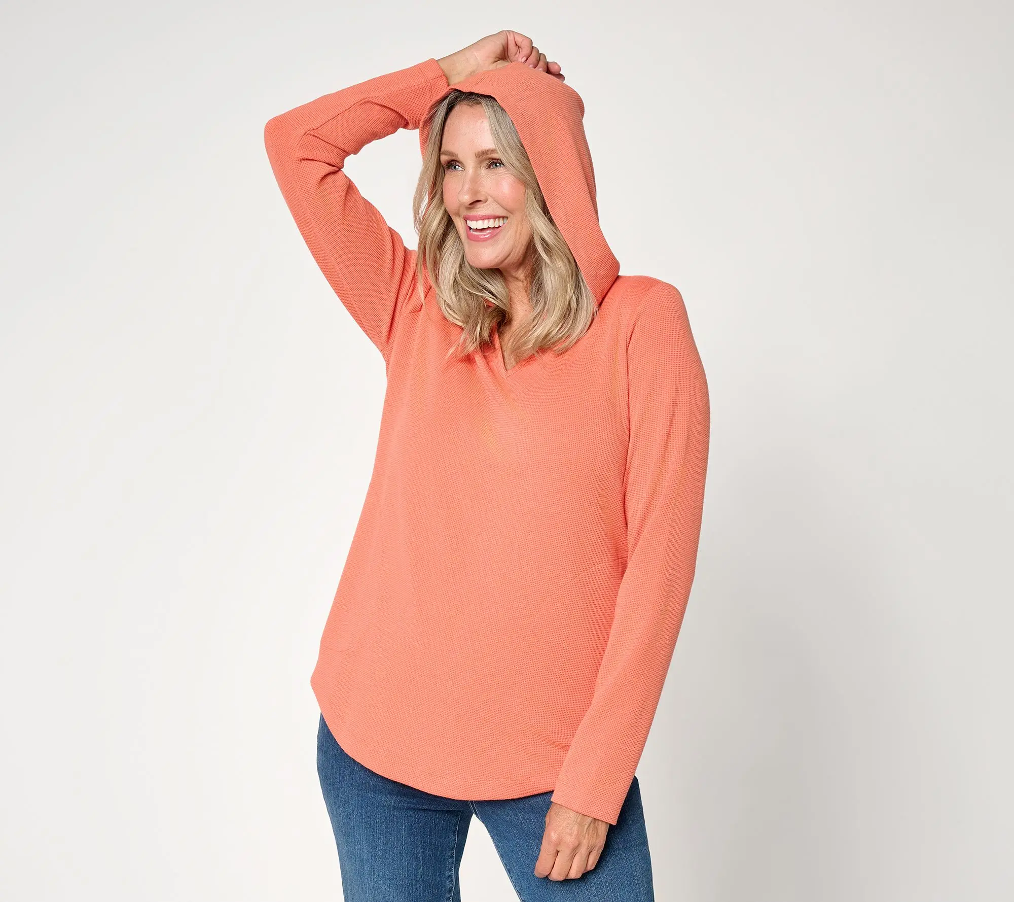 Belle by Kim Gravel ScubaLuxe Waffle Knit V Neck Hoodie