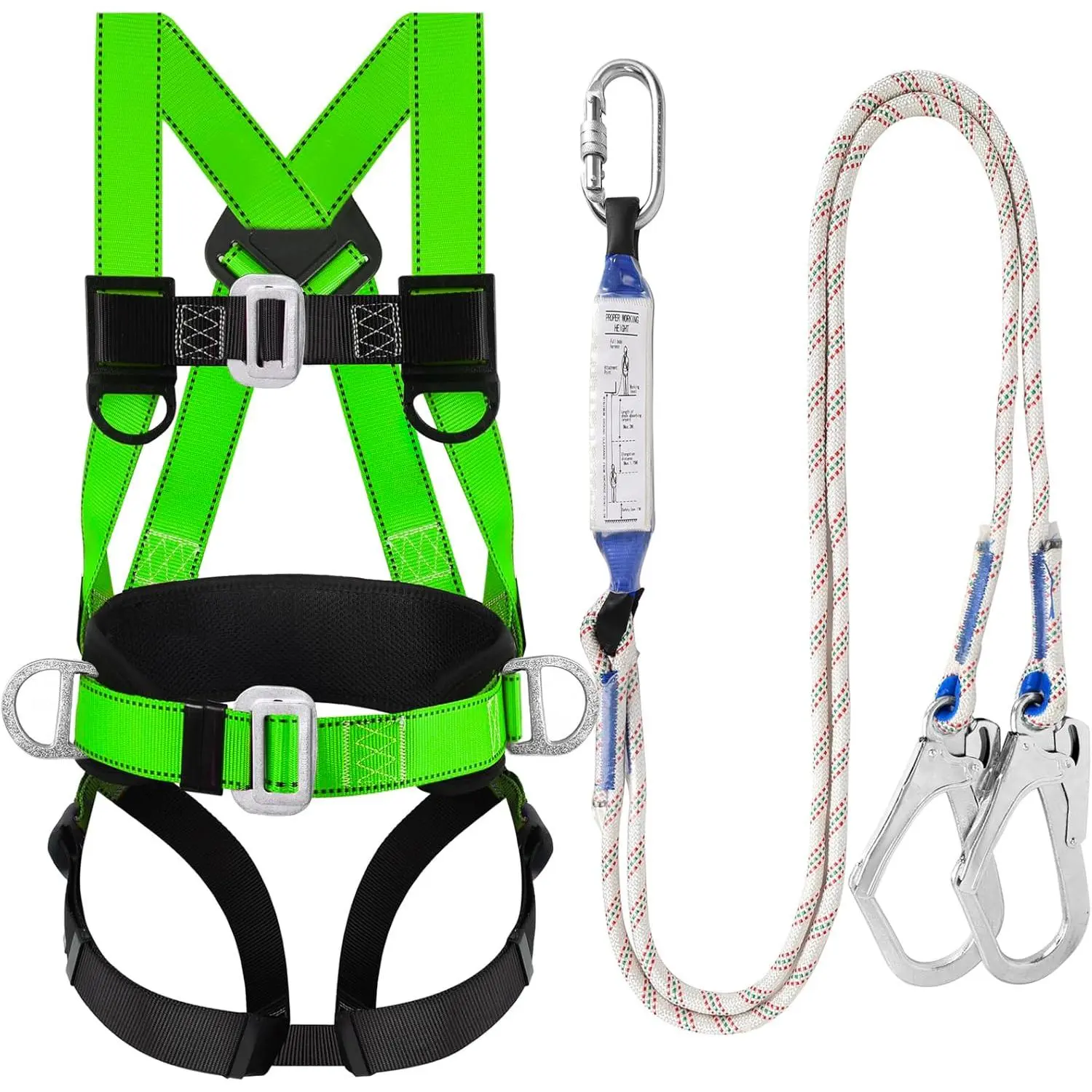 Full Body Safety Harness Kit with Shock Absorbing Lanyard - Upgraded Padded Protective Gear for Roofing and Construction Work, Safety Gear, Protective Gear Package