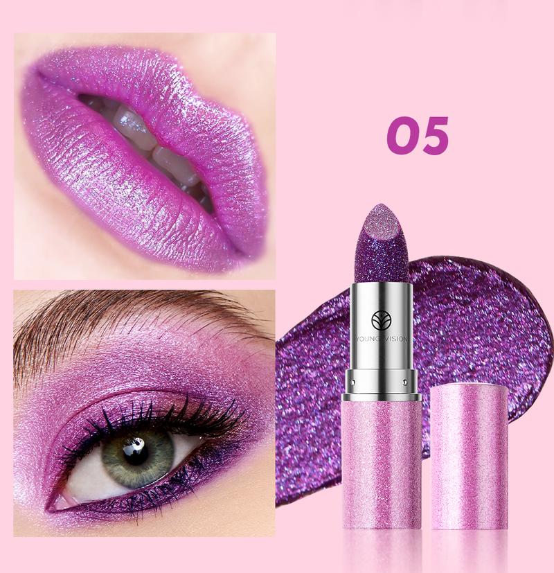 YOUNG VISION Chameleon 6-color Fine Sparkle Lipstick, Multi-purpose Facial Embossed Silk Screen Pearlescent Lipstick and Eyeshadow