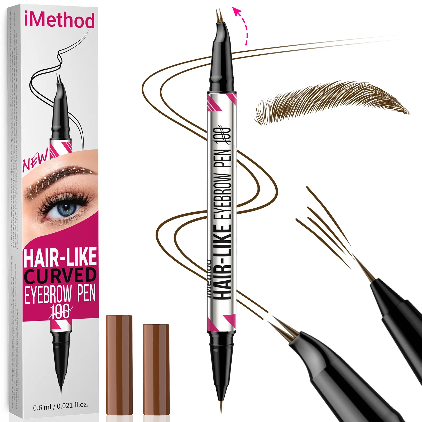 iMethod Curved Eyebrow Pen - Microblading Brow Pencil, Brow Pen 2-in-1 Dual-Ended Brow Pen with Micro-Fork-Tip Applicator
