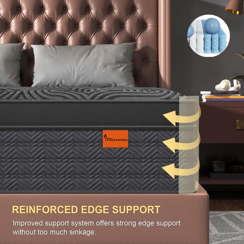 9"12"14" Twin Full Queen King Size Mattress in a Box Hybrid Spring Memory Foam, Medium Firm Ergonomic Mattress Back & Lumbar Support