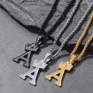 PROSTEEL Crown Initial A-Z Necklace, Letter Pendant with 22"+2'' Adjustable Chain, Men Women Bling Hip Hop Jewelry for Valentine's Day/Anniversaries/Birthdays