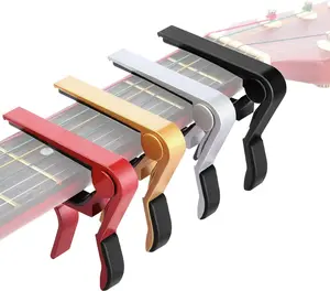 Mudder 4 Pcs Guitar Capos Clamps Aluminum Metal Universal, for Classical Electric Acoustic Guitar 6 Strings, Bass, Banjo, Violin, Ukulele, Black Red Silver Gold