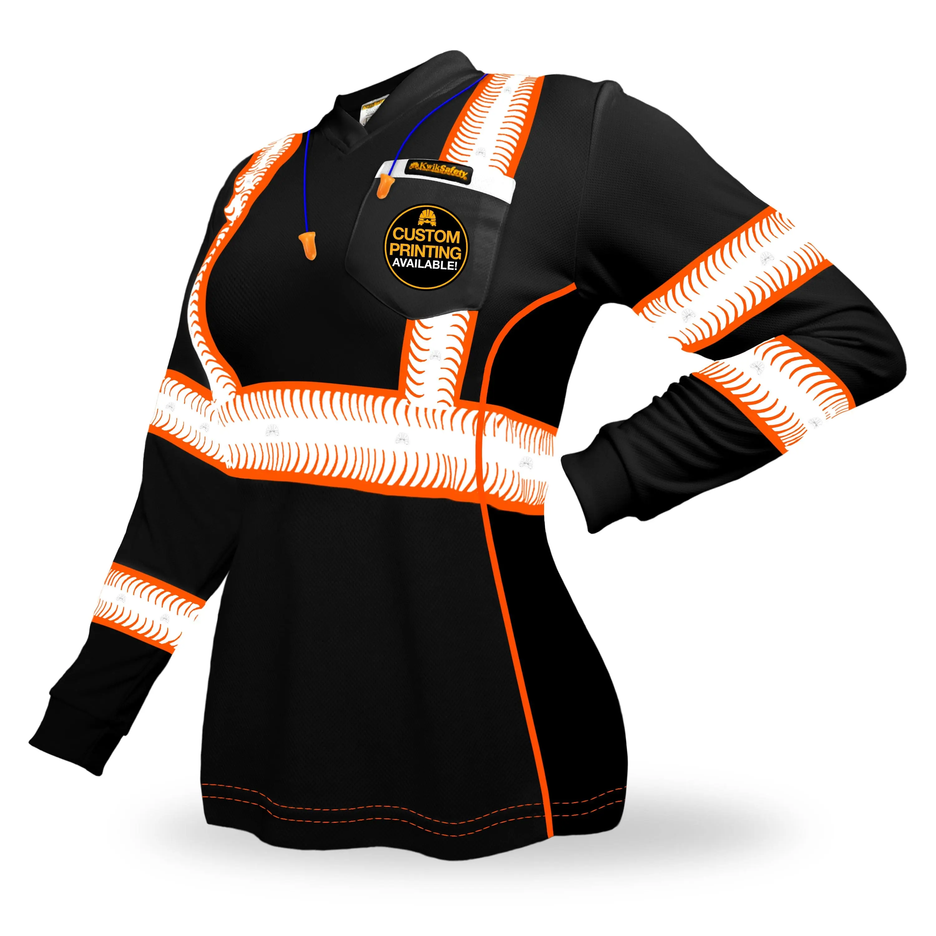 KwikSafety VIXEN Safety Shirt for Women (ANGEL HAIR TAPE) Long Sleeve Womenswear Hi Vis Reflective - Model No.: KS4410BLK