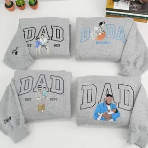 Custom Embroidered Dad Sweatshirt With Kid Portrait – Personalized Gift for Father’s Day Birthday or Valentine Day