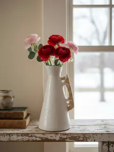 Rattan Handle Vase Large | Farmhouse Flower Vase | Neutral Ceramic Vase | Cottagecore Decor | Coastal Farmhouse Vase
