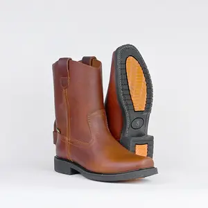 BOTA DE TRABAJO DE HOMBRE ARTESANAL ESTILO ROPER / MEN'S WORK BOOTS PULL ON GENUINE LEATHER HANDMADE