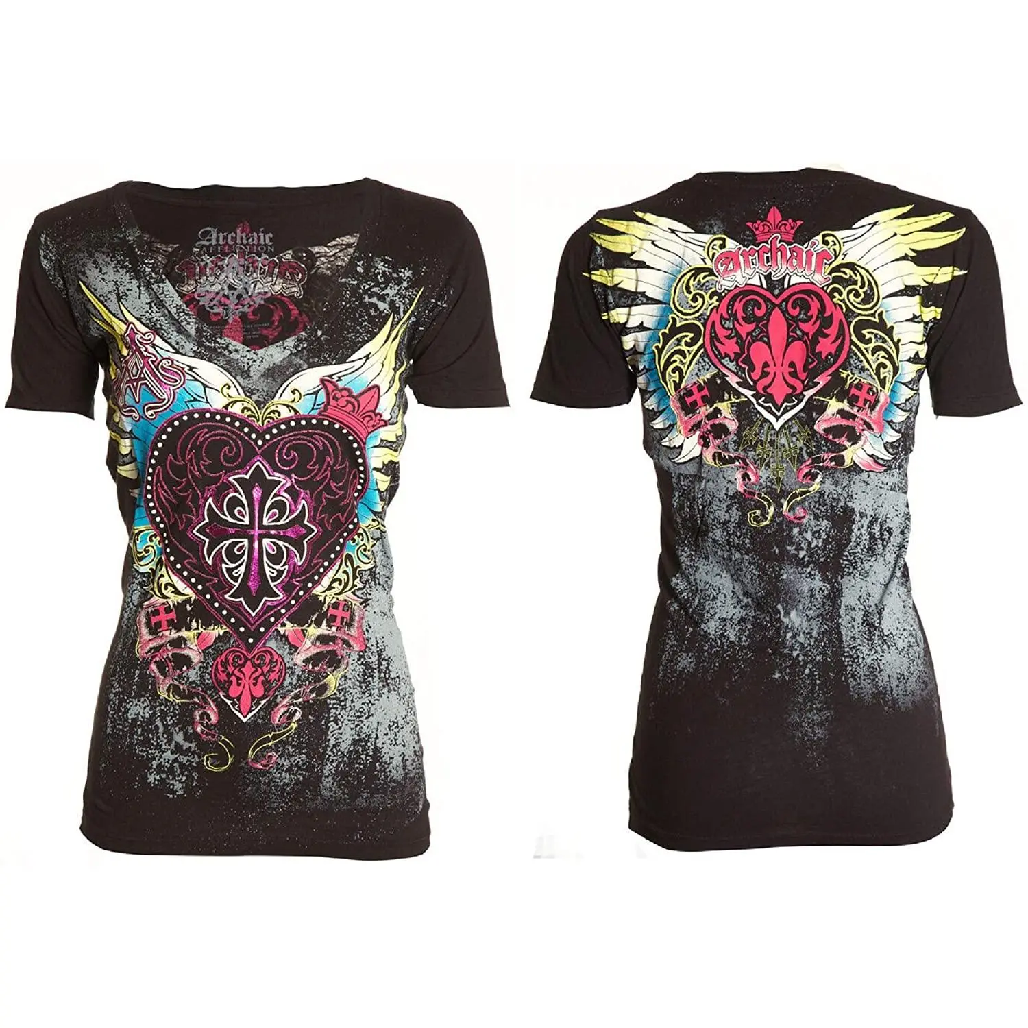 ARCHAIC by Affliction Women's Darling Cotton Graphic Tee, Short Sleeve V-Neck Pullover with an Athletic Fit, Graphics, T-Shirt, Shortsleeve, Casual