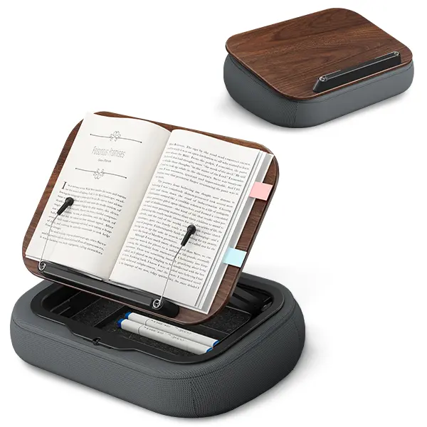 Viozon Lap Book Pillow Stand with Storage, Adjustable Beanbag Reading Pillow with Dark Wood Panel, Multi-Angle Book Holder for Hands-Free Reading in Bed or Sofa,Book Lover Essential,Soft Cushion,back to school,back to school haul