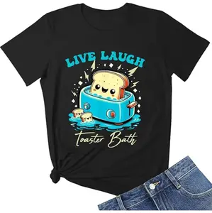 Live Laugh Toaster Bath Funny Bread Humor V Neck T Shirt Design