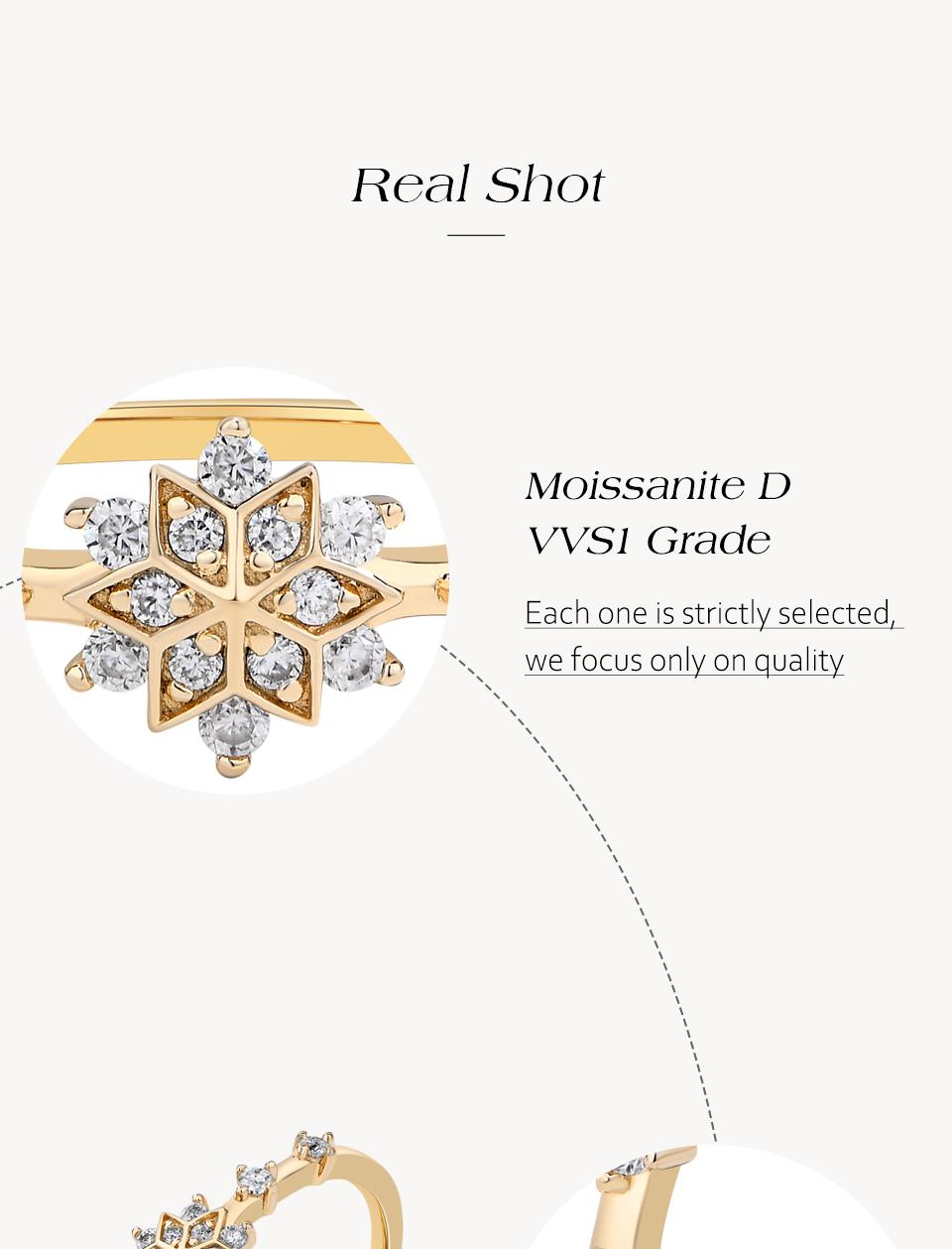 ATTAGEMS Classic Snowflake Design Lab-Created Moissanite Ring for Women Girls Real S925 Sterling Silver Ring Daily Wear Party Engagement Ring Valentine's Day Gift Fine Jewelry R260