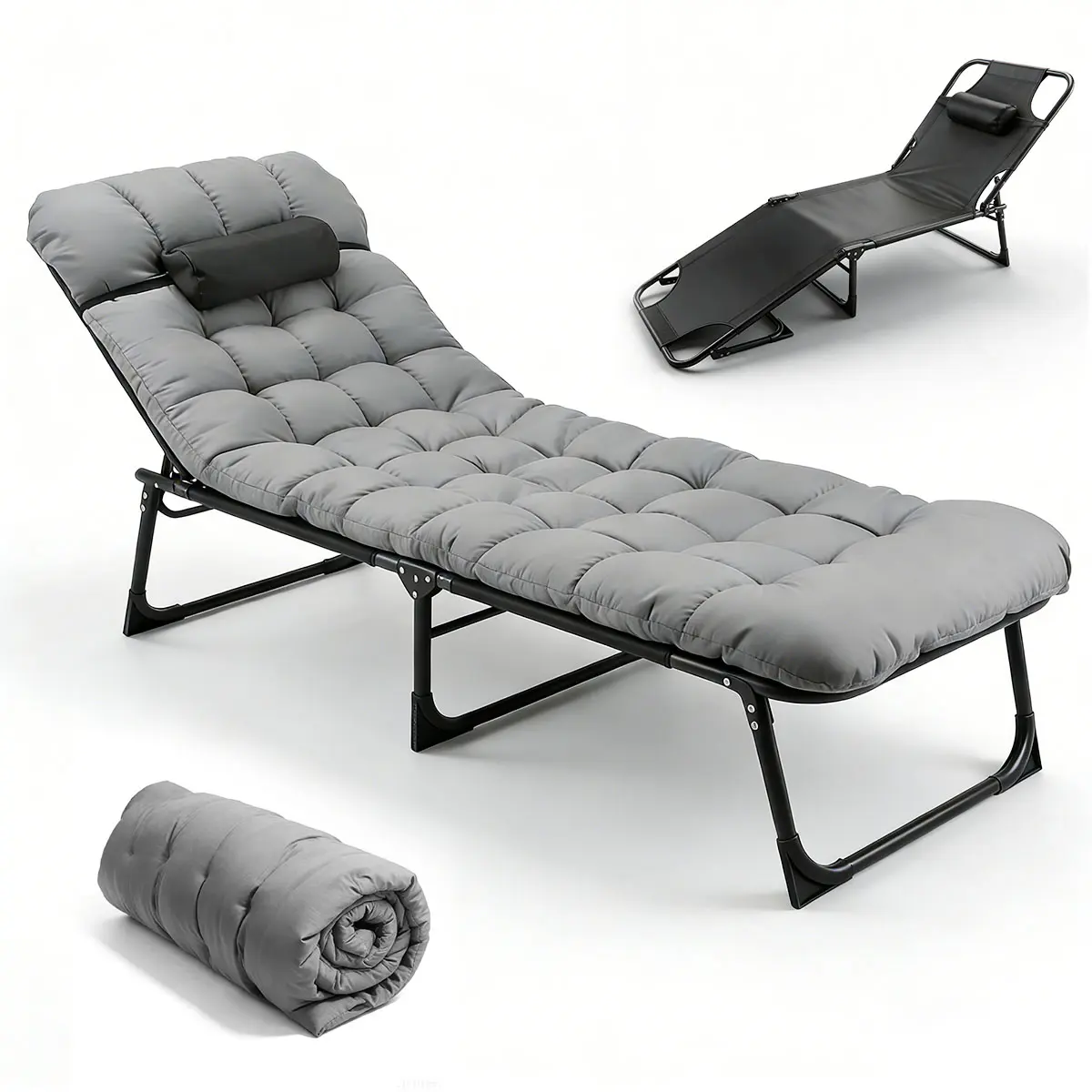 56cm Portable Folding Camping Bed – Compact 3-Fold Design for Easy Storage & Outdoor Use, Bench Sofa W/O Mat Beach Recline