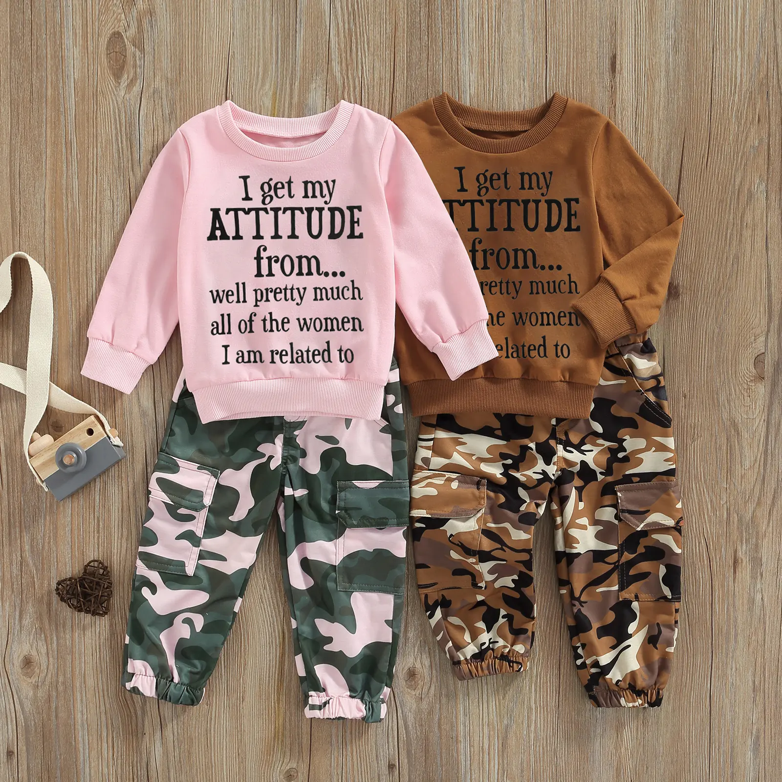 Toddler Baby Little Girls Clothes Letter Print Long Sleeve Sweatshirt and Stretch Camouflage Pants Set Outfit 1-6 Years