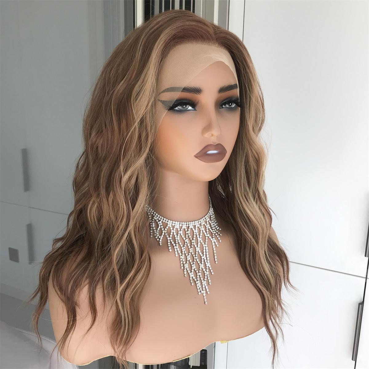 AISOM Mila Caramel Water Wave Free Part Lace Front Wig 16 Inch 13x4 Glueless Synthetic Lace Wigs for Women Heat Friendly Daily Use