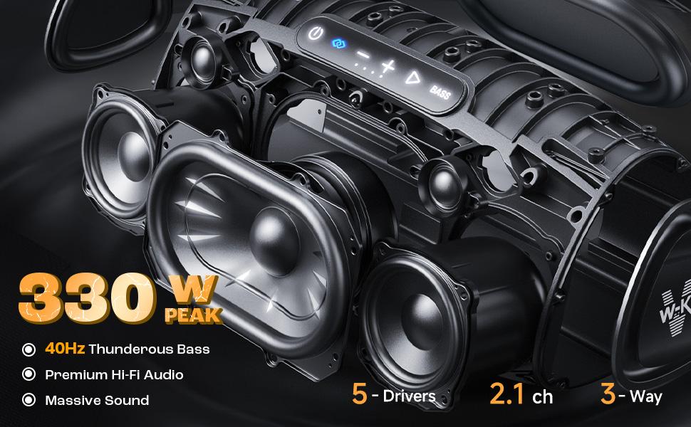 W-KING Flagship X20 Speaker, 330W Peak Loudest Boom Box, IP67 Waterproof Party Bluetooth Speaker with 7.5" Subwoofer, Massive Bass, Hi-Fi, Large Outdoor Wireless Speakers, EQ APP/Bass Boost/Fast Charge/24H/MIC&Guitar in/TF Weatherproof Loudspeaker System