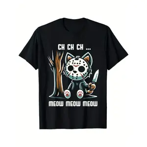 Soft Short Sleeves Cat Movie Horror T-shirt Cotton Casual Summer Tee
