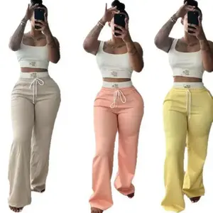 European and American style cross-border fashion color - block double waistband layered loose street style sports and leisure pants two-piece set, suitable for women