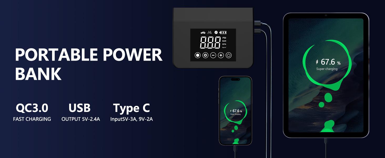 【HiEHA】 TiktokShopSpringGlowUp & RefreshedLook：2026 Tire Portable Air Compressor & Car Jump Starter& Portable Power Bank Charger, 3 in 1, 8000mAh 0-150 PSI for Car, Motorcycle, Bike, Balls, Motorboat, Tablet PC, Phones and LED/SOS Light