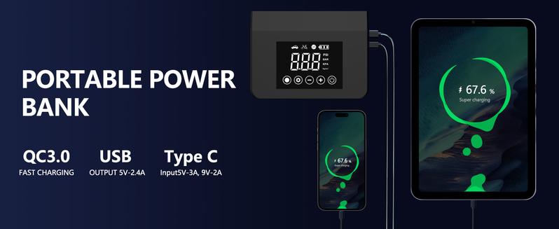 【Hieha】 New Year Gift: 2026 Tire Portable Air Compressor & Car Jump Starter& Portable Power Bank Charger, 3 in 1, 8000mAh 0-150 PSI for Car, Motorcycle, Bike, Balls, Motorboat, Tablet PC, Phones and LED/SOS Light