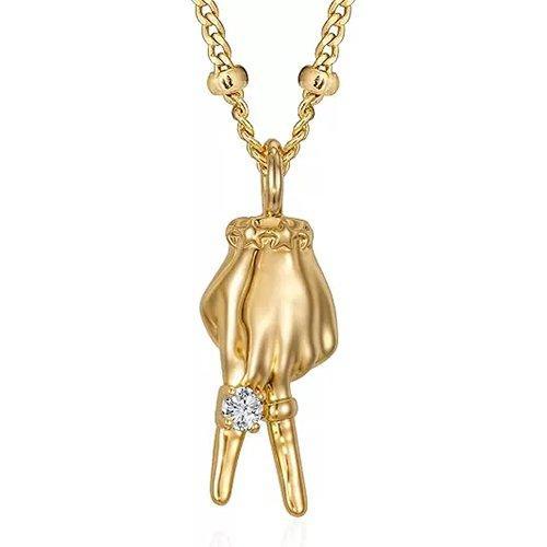 Fettero Gold Plated Hand Pendant Necklace for Women – Dainty Cubic Zirconia Charm Chain, Trendy Statement Jewelry Gift
